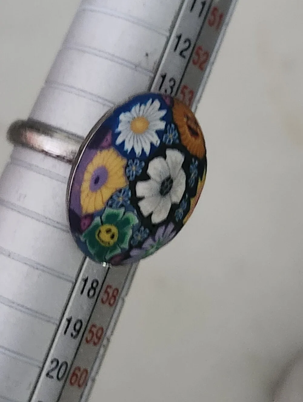 Floral Multicolor Oval Statement Ring - Adjustable